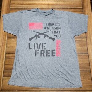 Military Retreat Effort SS Grey Tee "...Live Free" - Size Large